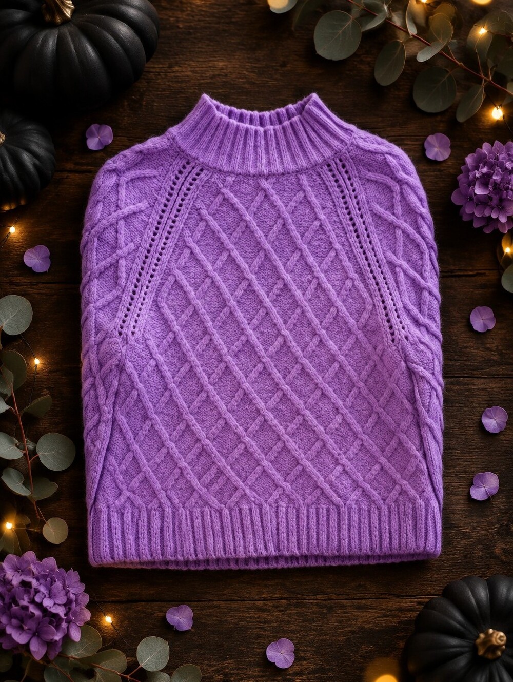 American Eagle Outfitters Purple Cable Knit Mock Neck Pullover Sweater Size S - Picture 3 of 10